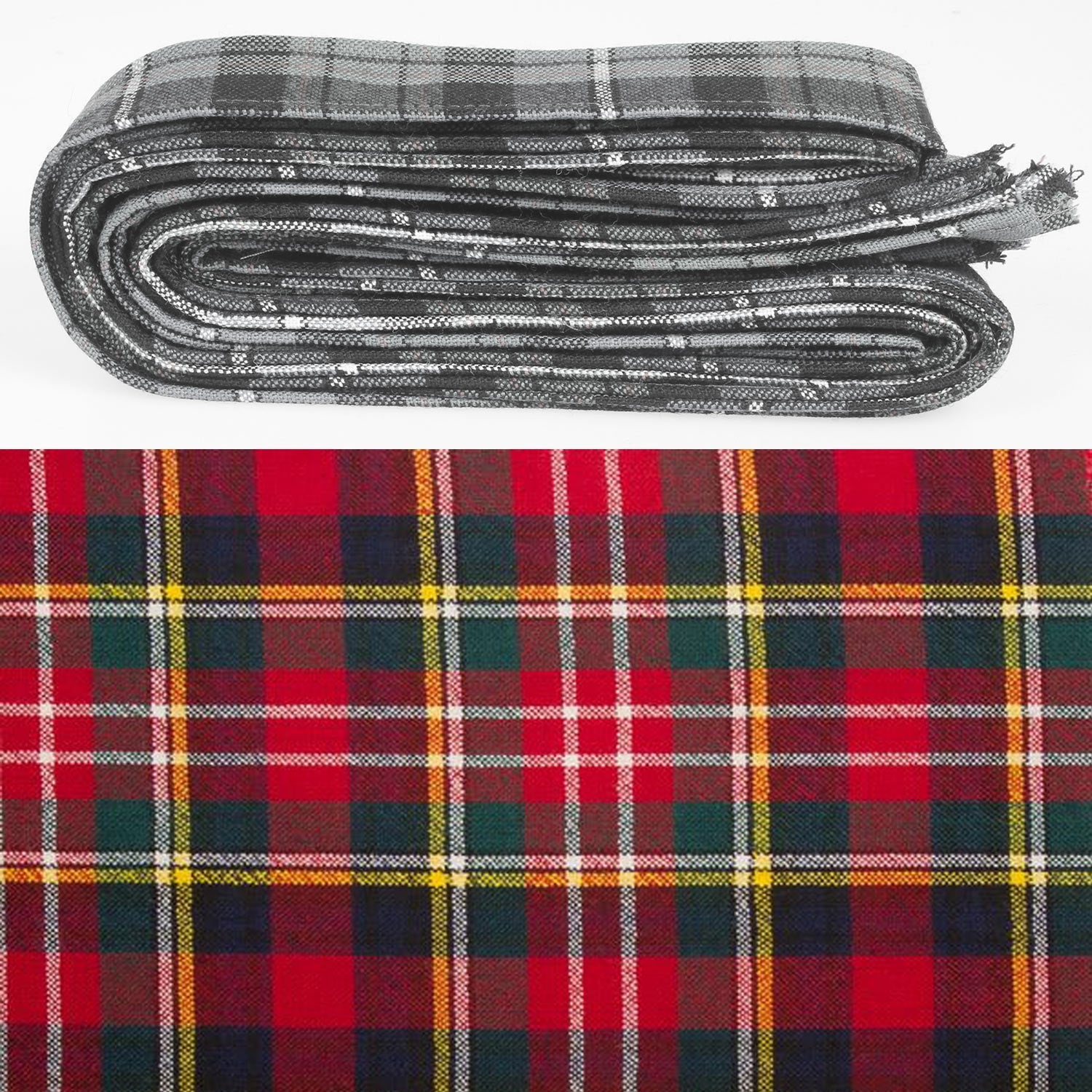Wool Strip Ribbon in Christie Modern Tartan featuring 5 strips, available in various widths, perfect for weddings and versatile crafting.