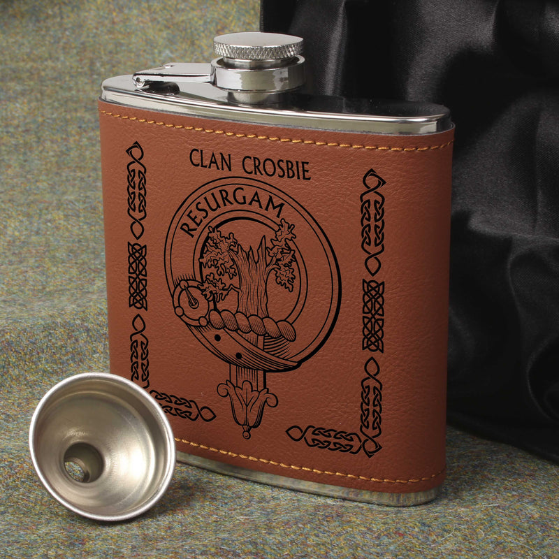 Crosbie Clan Crest PU Leather Covered Hip Flask