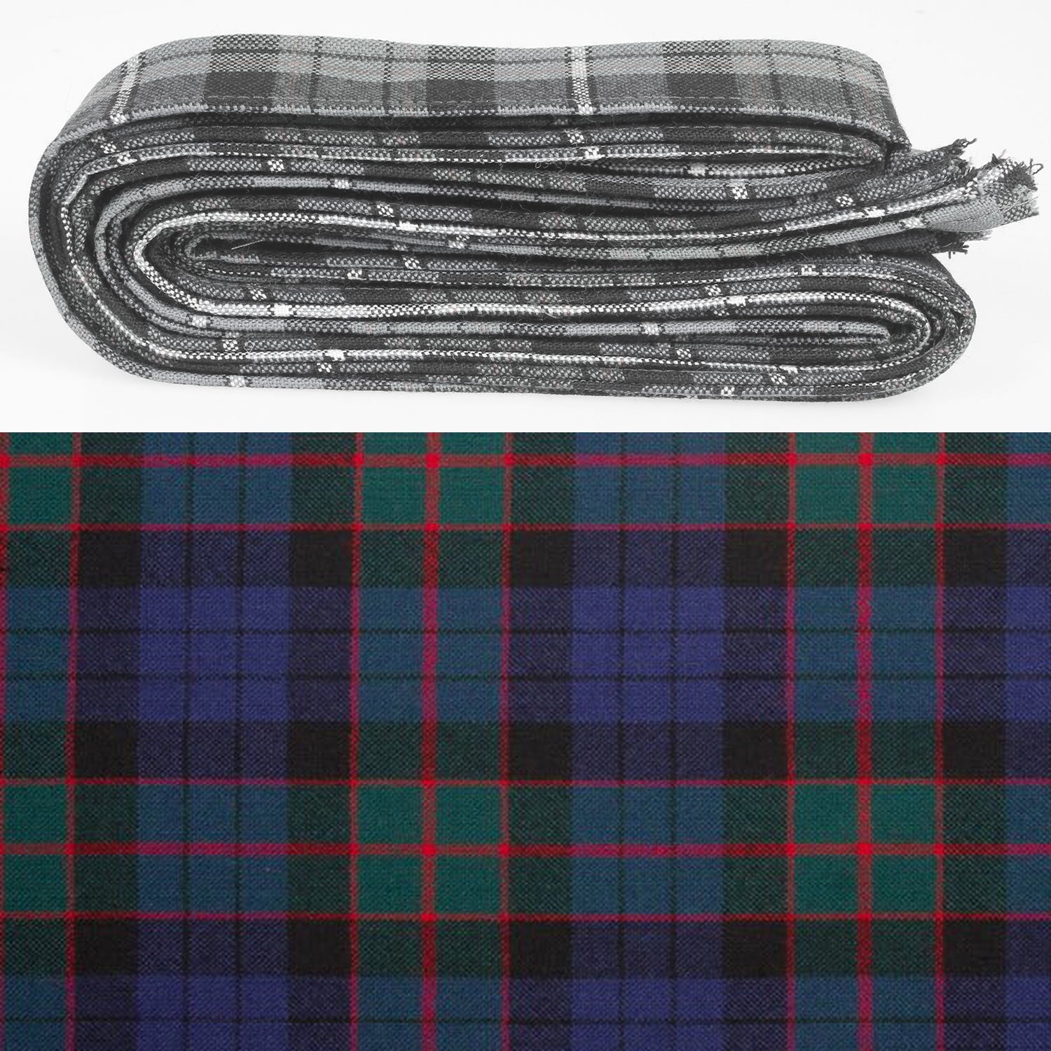 Wool Strip Ribbon in Fletcher of Dunans Modern Tartan - Perfect for weddings and occasions, this image showcases five versatile strips available in various widths.