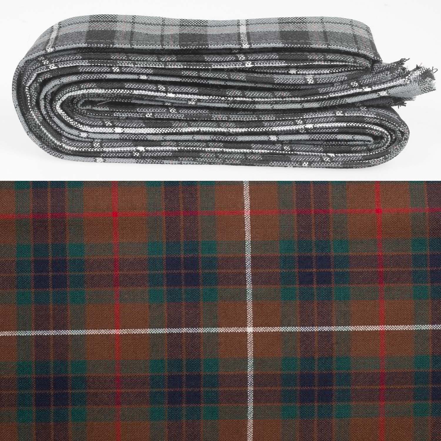 Wool Strip Ribbon in Fraser Hunting Modern Tartan, showcasing luxurious wool material and unique tartan pattern, perfect for enhancing wedding decor and special occasions.