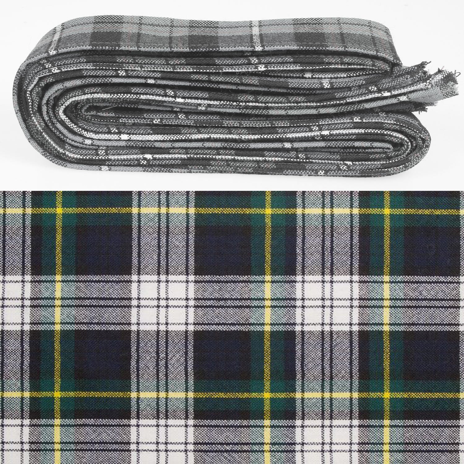 Wool Strip Ribbon in Gordon Dress Modern Tartan - 5 Strips, Choose your Width, ideal for wedding trimmings and decorations, showcasing a fine wool tartan pattern.