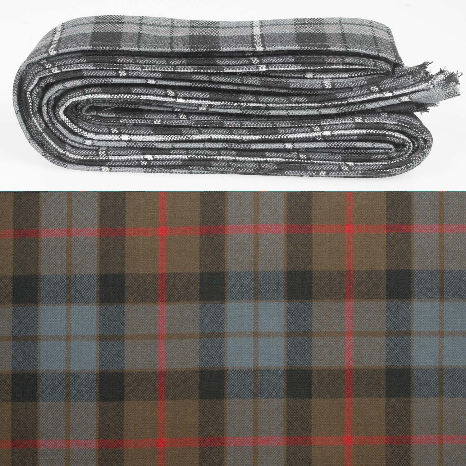 Gunn Weathered Tartan Wool Strip Ribbon for weddings or special occasions, showcasing its authentic design and customizable widths.