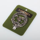 Campbell of Cawdor Clan Crest Badge in Pewter, showcasing intricate design and traditional belted symbol for proud clan members.