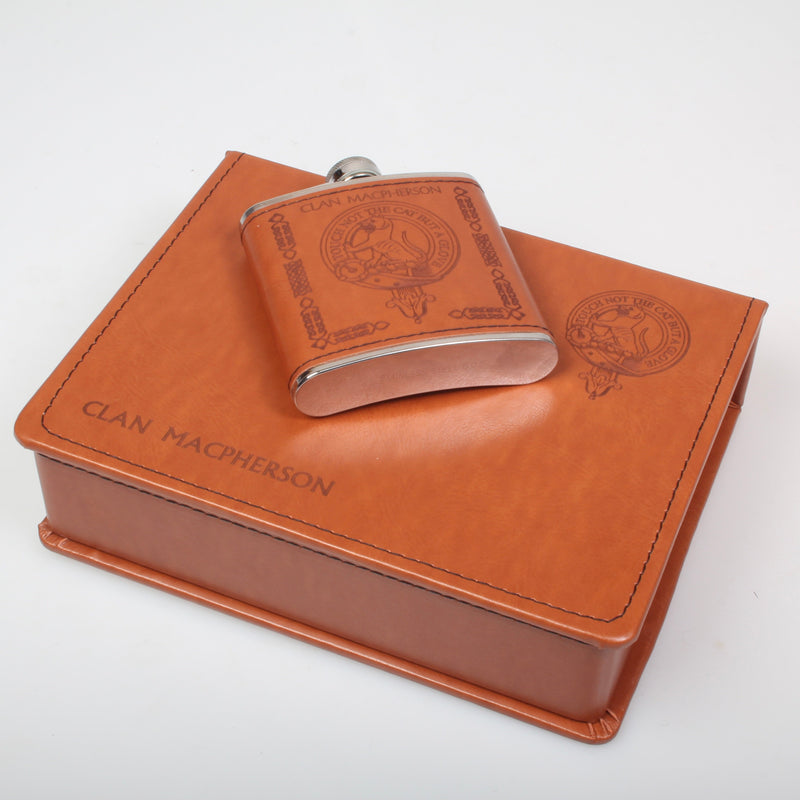 MacPherson Clan Crest Hip Flask Gift Set - Boxed