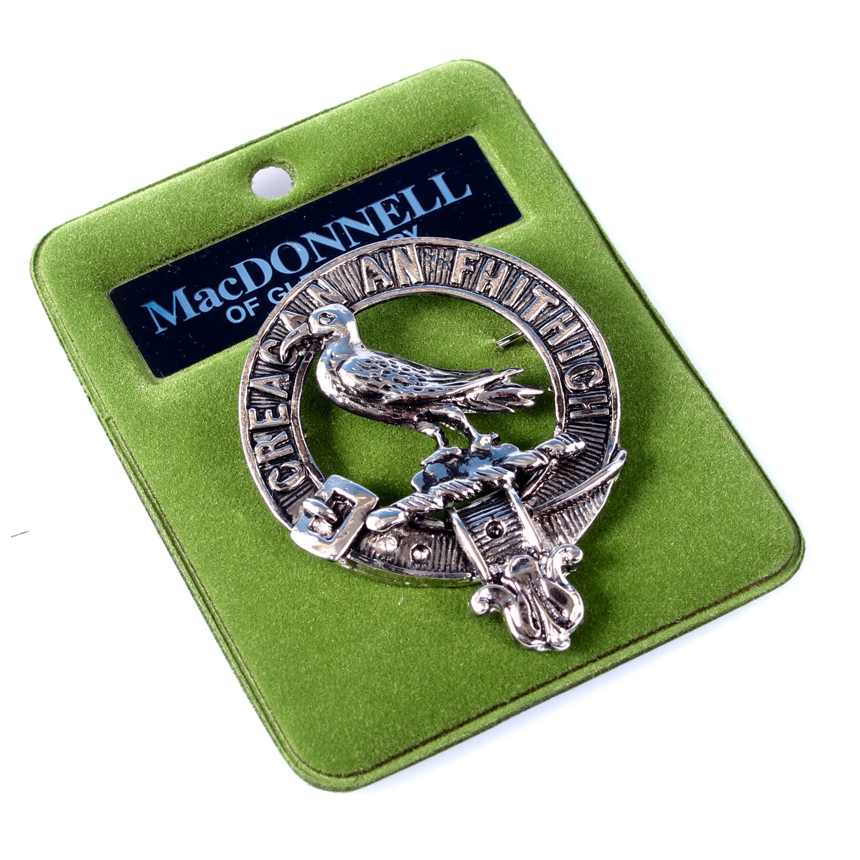 MacDonnell of Glengarry Clan Crest Badge in Pewter showcasing exquisite craftsmanship and traditional design, perfect for clan gatherings or everyday wear.