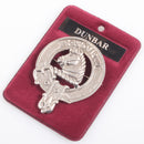 Dunbar Clan Crest Badge in Pewter, showcasing the traditional design representing clan pride, perfect for wear at gatherings or as a brooch.