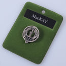 MacKay Clan Crest Small Pewter Pin Badge showcasing antique palladium finish, ideal for clan pride and heritage display.