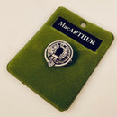 MacArthur Clan Crest Small Pewter Pin Badge - A stylish and timeless accessory showcasing Scottish heritage, suitable for both brooch and lapel pin wear.