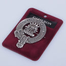 Cameron Clan Crest Badge in Pewter - a stylish brooch or cap badge featuring a traditional belted clan design, perfect for everyday wear and clan gatherings.