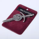 Clan Crest Pewter Kilt Pin featuring the MacTavish Crest, showcasing intricate design and antique palladium finish, perfect for accessorizing traditional Scottish attire.