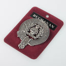 Buchanan Clan Crest Badge in Pewter showcasing traditional belted design, perfect for everyday wear and clan gatherings.