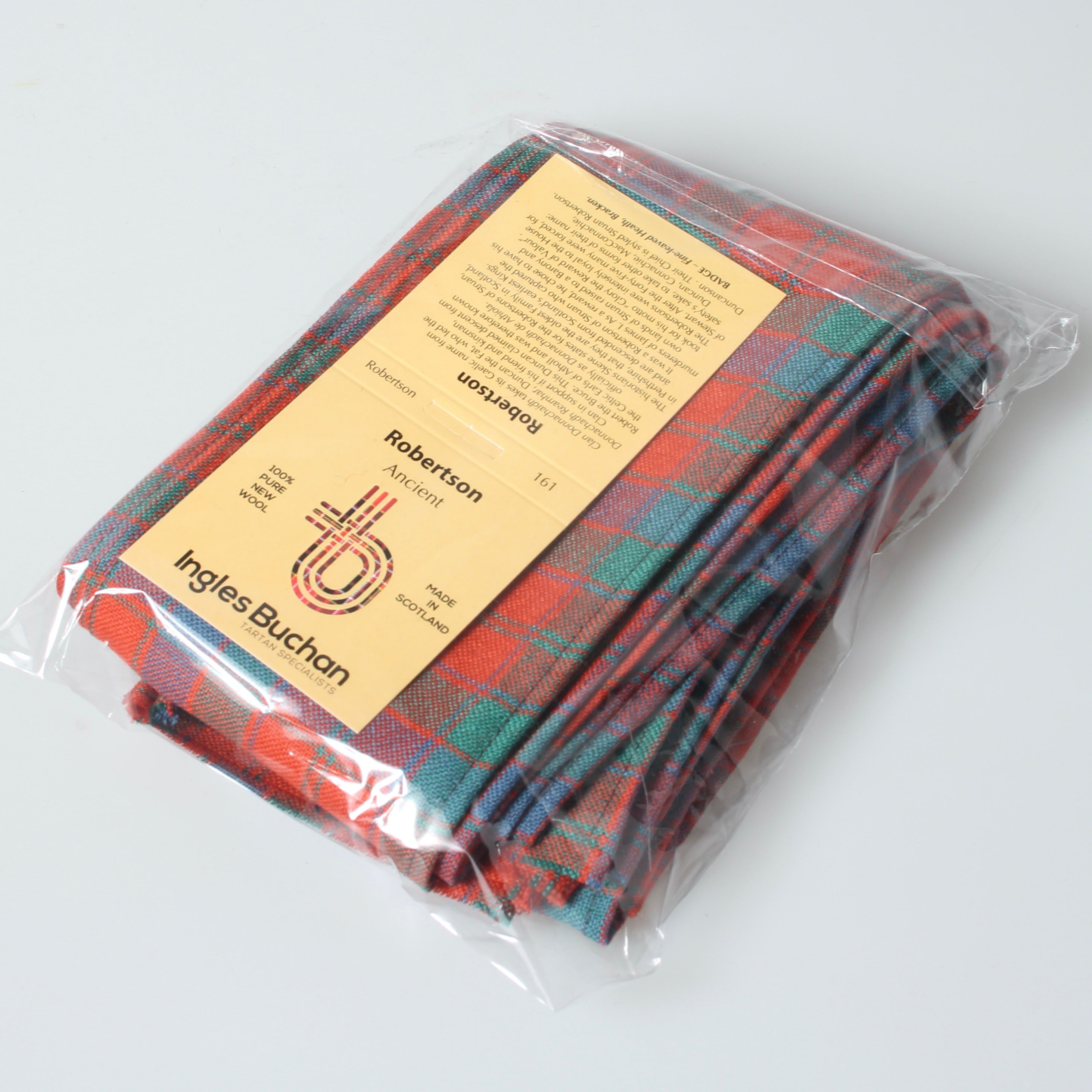 Close-up view of Wool Strip Ribbon in Robertson Ancient Tartan - 5 Strips, showcasing the unique pattern and quality craftsmanship.