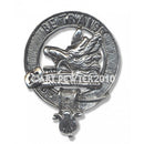 Innes Clan Crest Badge in Pewter showcasing detailed craftsmanship, perfect for displaying clan pride and elegance as a cap badge or brooch.