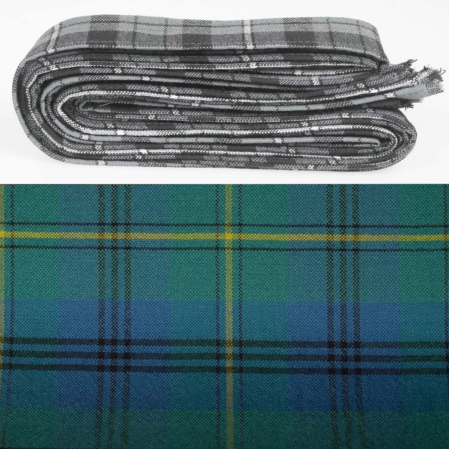 Close-up of Wool Strip Ribbon in Johnstone Ancient Tartan with rustic raw edges, crafted from high-quality wool for versatile decorative use.