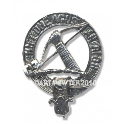 MacInnes Clan Crest Badge in Pewter, showcasing a beautifully crafted palladium-coated design ideal for displaying Scottish heritage.