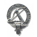 MacInnes Clan Crest Badge in Pewter, showcasing a beautifully crafted palladium-coated design ideal for displaying Scottish heritage.