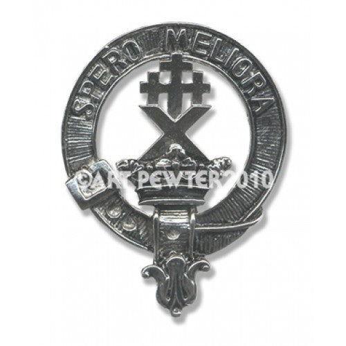 Moffat Clan Crest Badge in Pewter displayed against a neutral background, showcasing its elegant palladium coating and distinctive belted design, perfect for proud clan members.