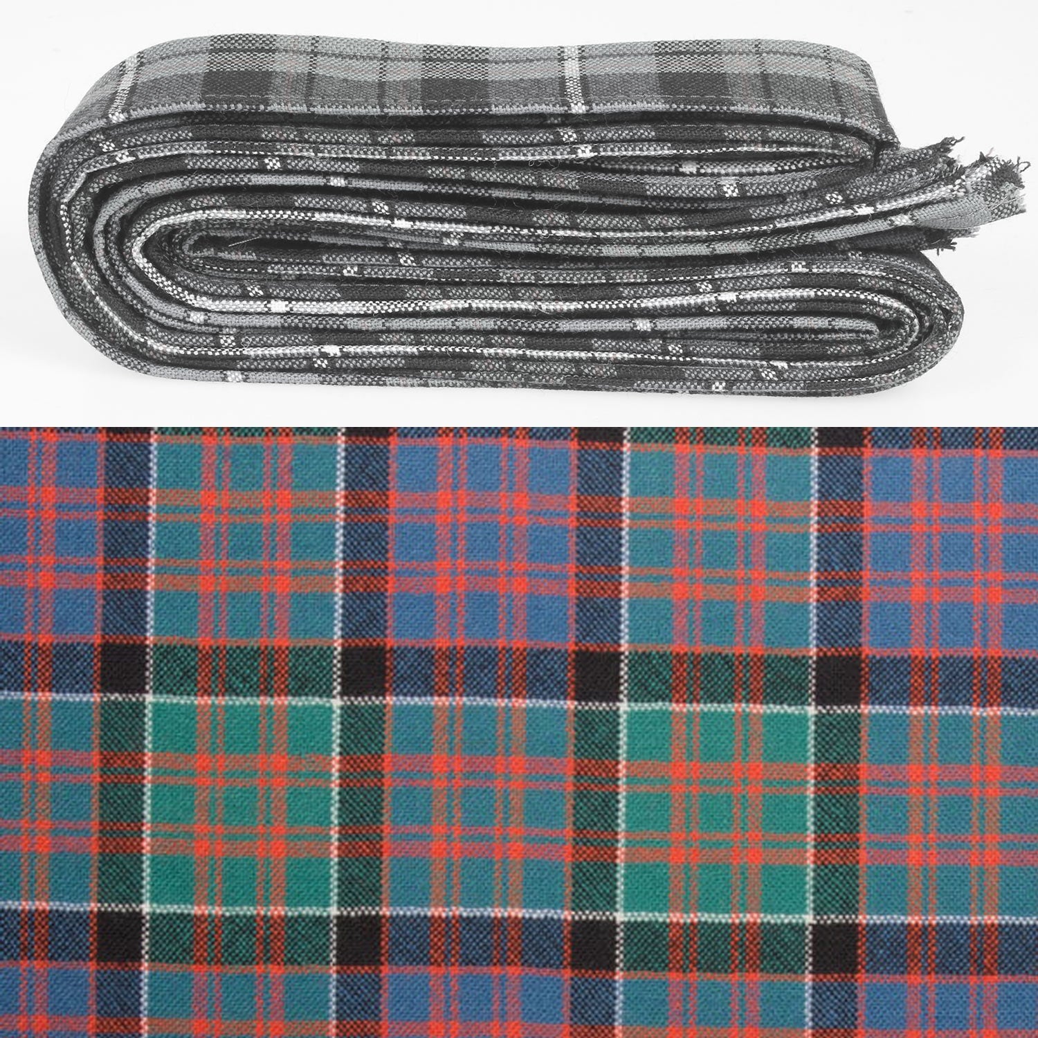 Wool Strip Ribbon in MacDonald of Clanranald Ancient Tartan - 5 strips available in various widths, perfect for wedding trimmings and decorations.