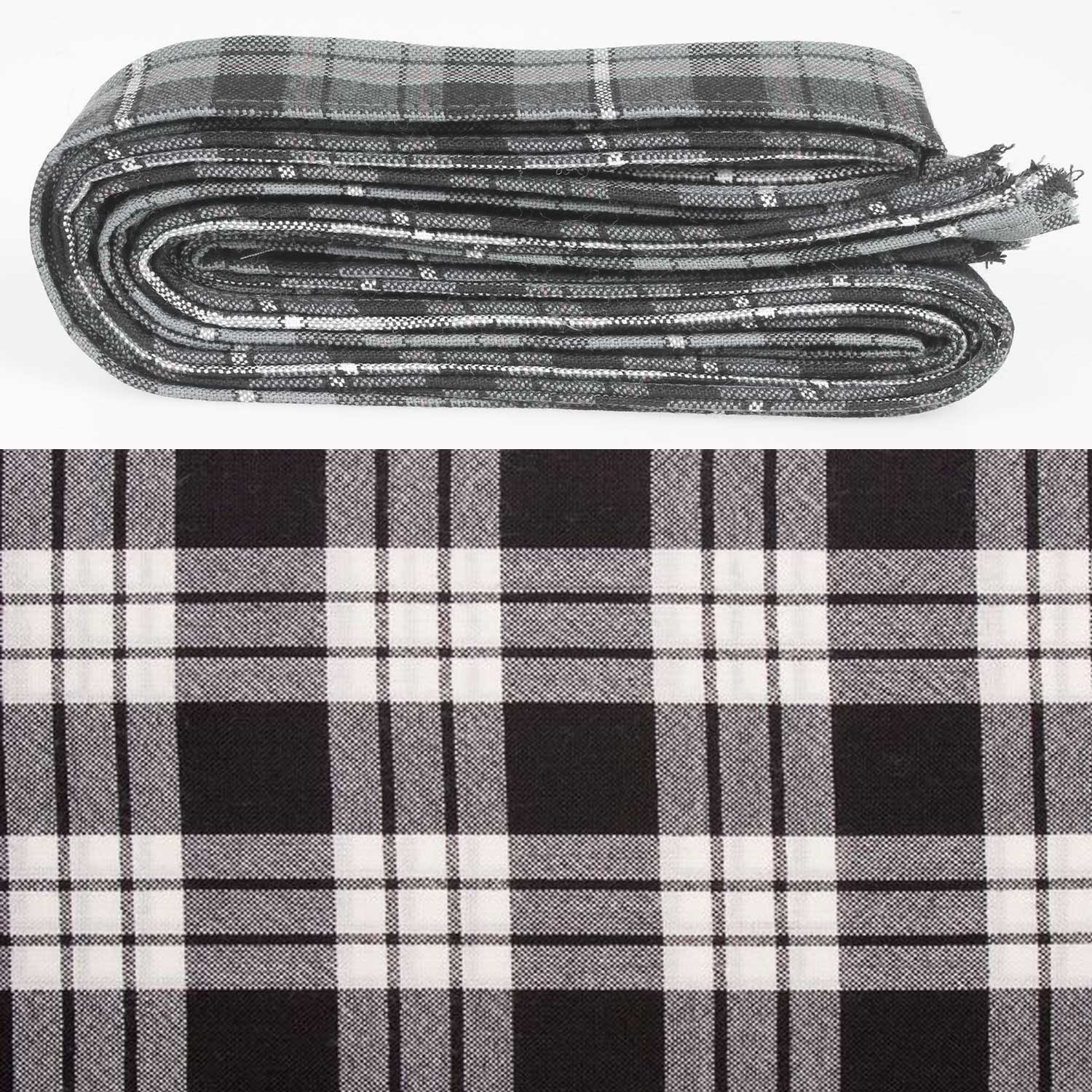 Wool Strip Ribbon in MacFarlane Black and White Tartan - 5 Strips, Choose your Width, perfect for wedding trimmings and decorations.