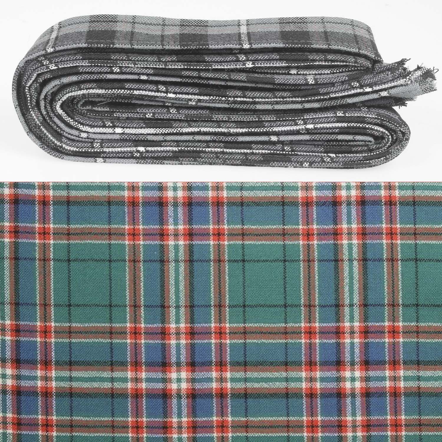 Wool Strip Ribbon in MacFarlane Hunting Ancient Tartan - 5 strips showcasing rich colors and patterns, ideal for wedding décor and DIY projects.