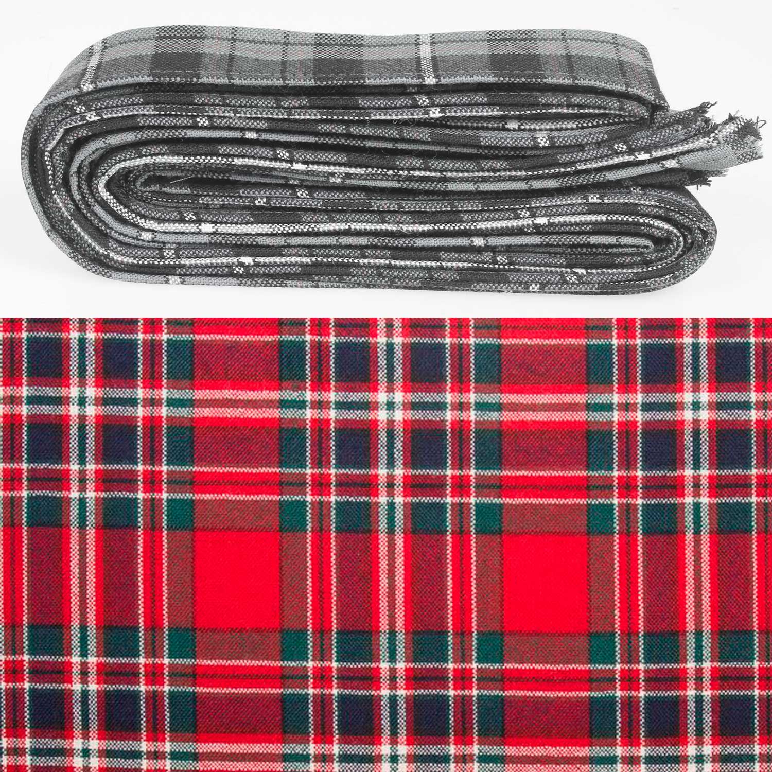 Wool Strip Ribbon in MacFarlane Red Modern Tartan, perfect for wedding trimmings and decorations. Choose your width and add charm to any occasion with this versatile tartan ribbon.