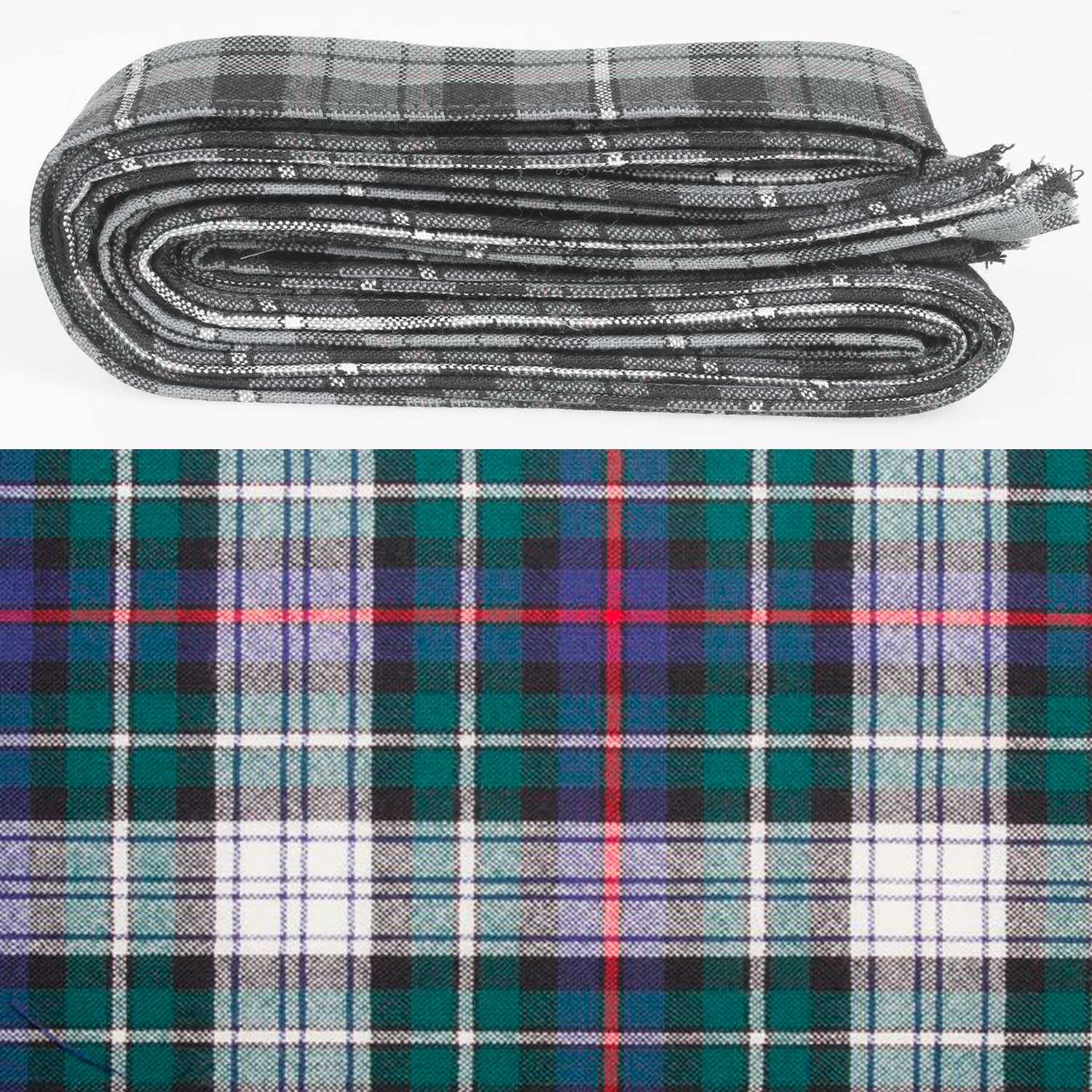 Wool Strip Ribbon in MacKenzie Dress Modern Tartan, available in 5 widths. Perfect for wedding trimmings and versatile crafting projects.