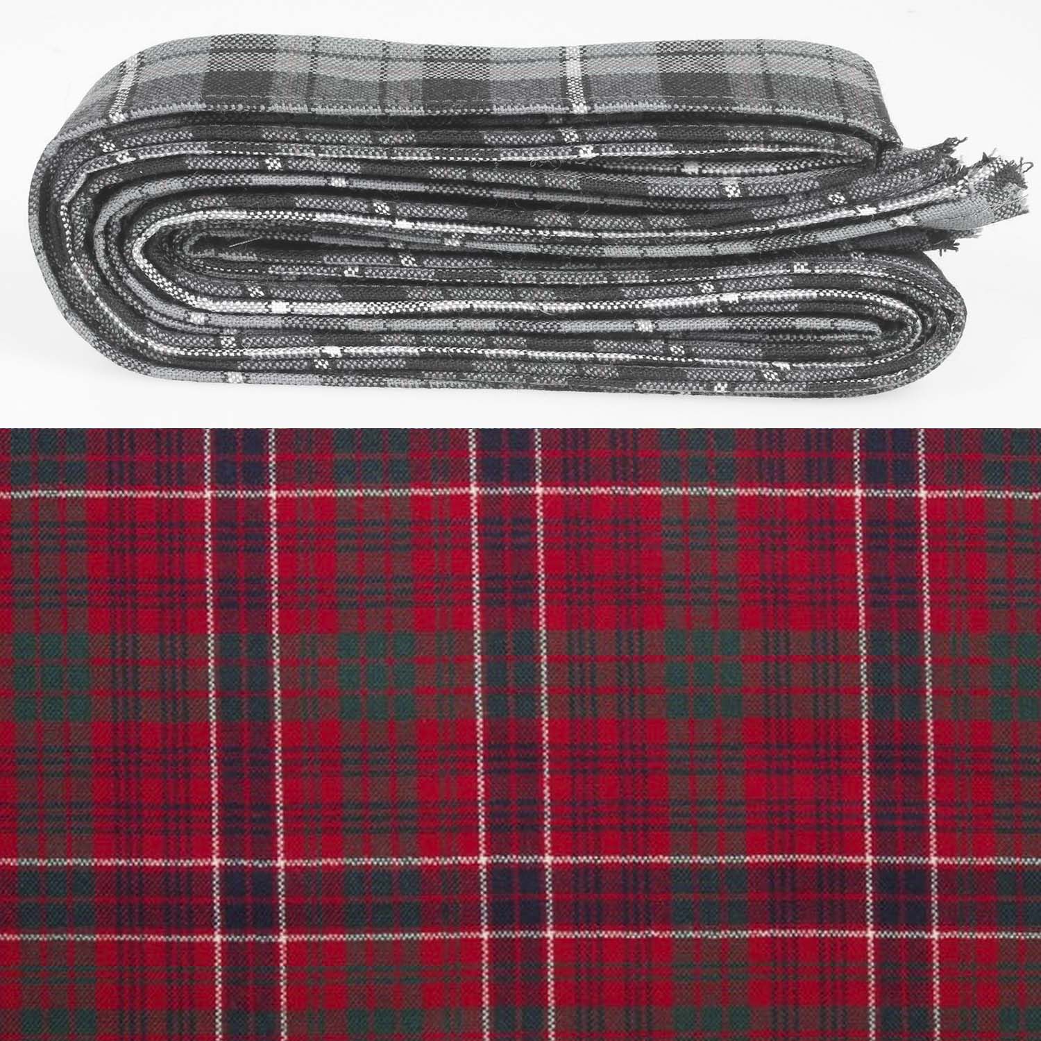 Wool Strip Ribbon in MacRae Red Modern Tartan showcasing its elegant design, perfect for weddings and special events.