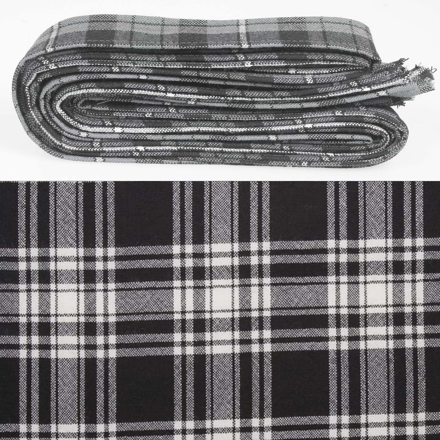Wool Strip Ribbon in Menzies Black & White Tartan showcasing its versatile design for elegant decorations, perfect for weddings and crafts.