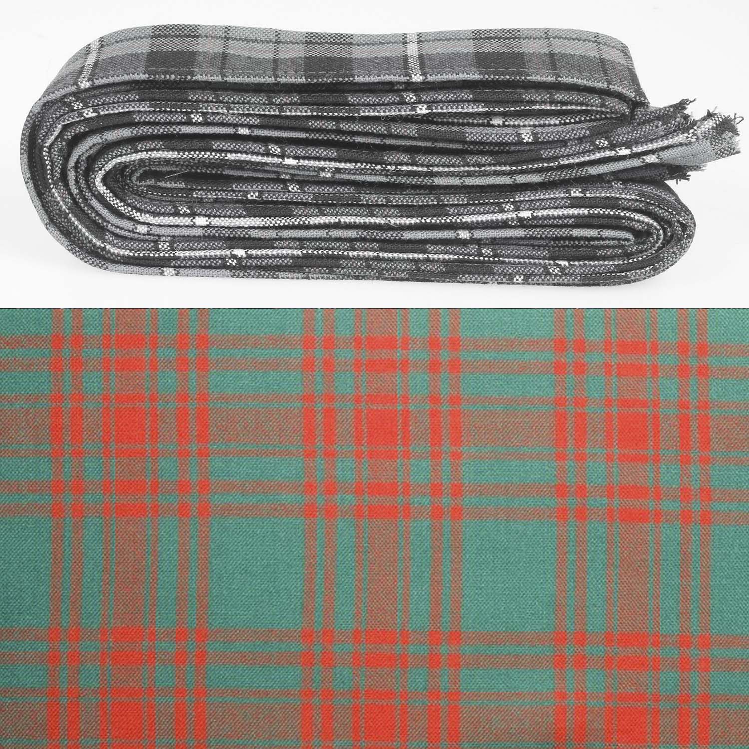 Wool Strip Ribbon in Menzies Green Ancient Tartan, perfect for embellishing events like weddings. Available in multiple widths, showcasing its fine wool tartan design.
