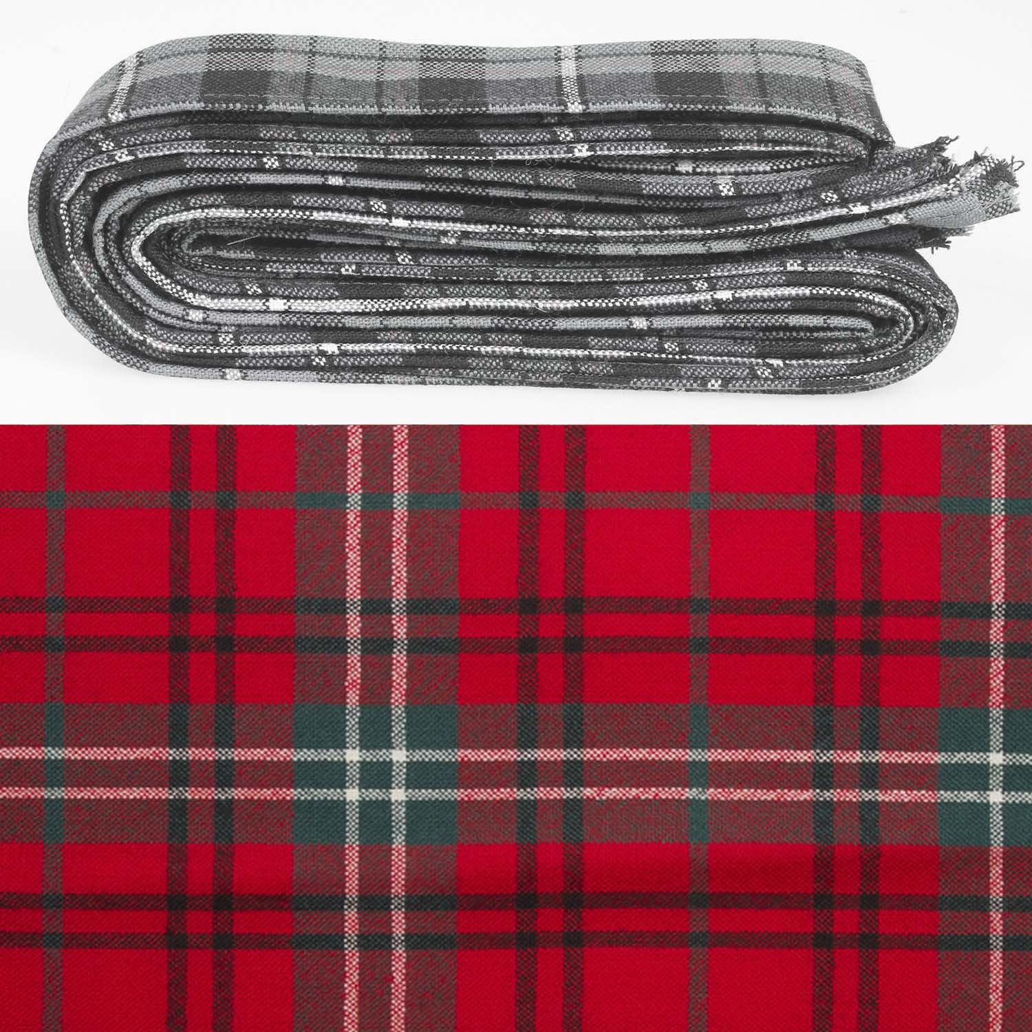 Wool Strip Ribbon in Morrison Red Modern Tartan, showcasing vibrant colors and intricate patterns, perfect for weddings and special occasions.
