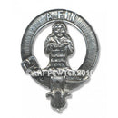 Close-up of the Ogilvie Clan Crest Badge in Pewter highlighting the belted design and high-quality palladium coating for a stylish accessory.