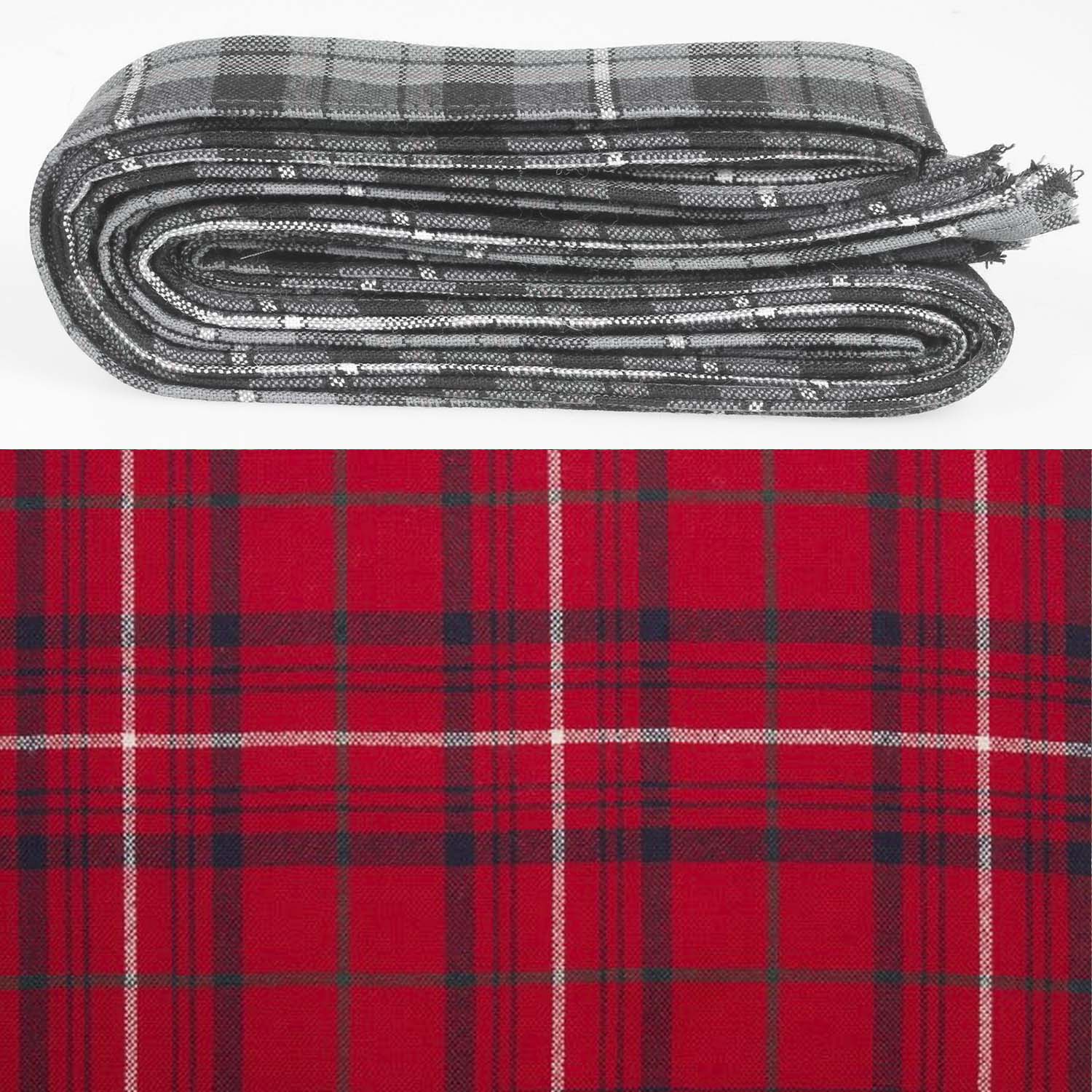 Wool Strip Ribbon in Rose Modern Tartan - 5 Strips, Choose Your Width - Luxurious wool ribbon featuring a classic tartan pattern, ideal for weddings and special events.