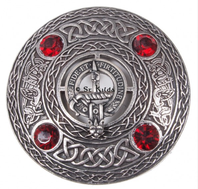 Shaw Clan Crest Pewter Plaid Brooch