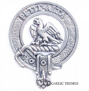 Abercrombie Clan Crest Badge in Pewter featuring a traditional belted design, perfect as a cap badge or brooch pin.