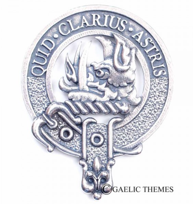 Baillie Clan Crest Badge in Pewter, showcasing the traditional belted design, ideal for wear at clan gatherings or as an everyday accessory.