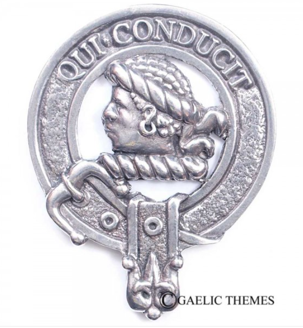Borthwick Clan Crest Badge in Pewter showcasing traditional belted design, ideal for wearing as a cap badge or large brooch pin.