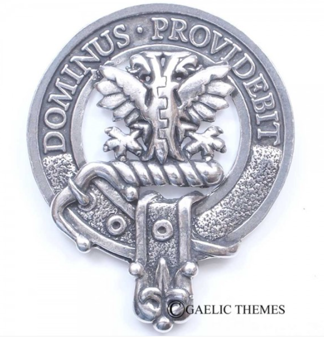 Boyle Clan Crest Badge in Pewter showcasing the traditional design with a sturdy locking safety pin, perfect for everyday wear or clan gatherings.