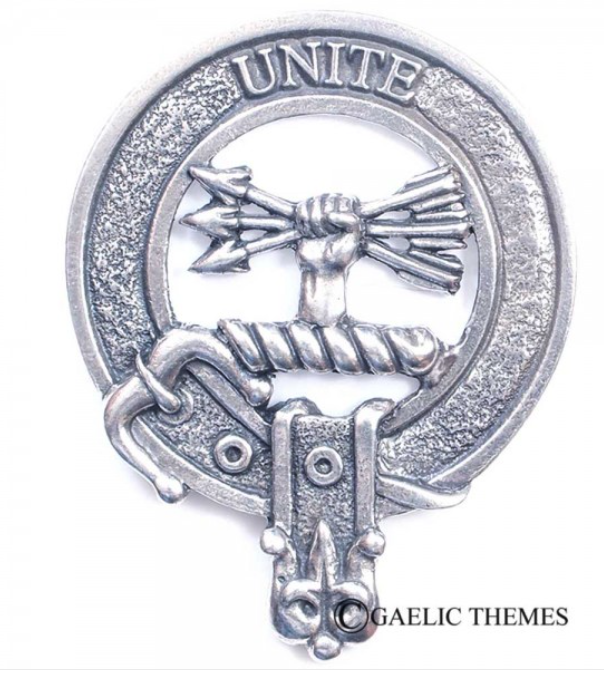 Brodie Clan Crest Badge in Pewter, showcasing the traditional belted design suitable for everyday wear or clan gatherings.