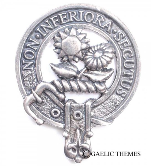 Buchan Clan Crest Badge in Pewter displayed, showcasing the traditional belted design for clan gatherings and everyday wear