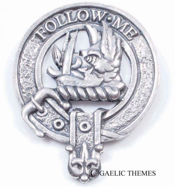 Campbell of Breadalbane Clan Crest Badge in Pewter, a stylish cap badge or brooch pin featuring the traditional belted design emblematic of clan heritage.