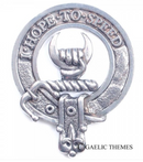 Cathcart Clan Crest Badge in Pewter, a stylish accessory featuring the traditional belted design, perfect for clan gatherings and everyday wear.