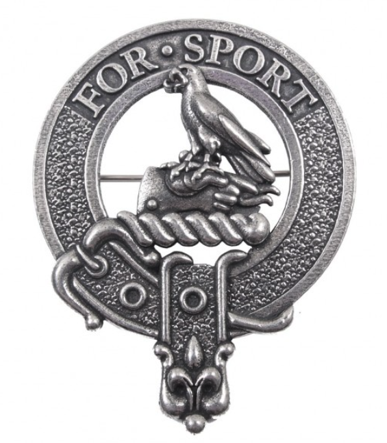 Clelland Clan Crest Badge in Pewter, a stylish accessory for everyday wear or clan gatherings, displaying the traditional belted design of a clansman.