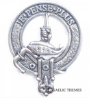 Erskine Clan Crest Badge in Pewter, featuring a traditional belted design ideal for cap or brooch wear.