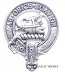Galbraith Clan Crest Badge in Pewter, featured in a close-up view highlighting its intricate details and strong locking safety pin design.