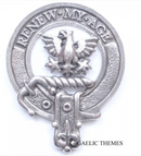 Gartshore Clan Crest Badge in Pewter displayed on a white background, showcasing its detailed belted design and traditional locking safety pin feature, perfect for clan gatherings and everyday wear.
