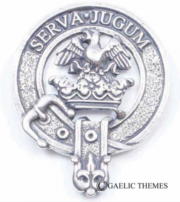 Hay Clan Crest Badge in Pewter, a traditional design symbolizing clan membership, perfect for cap or brooch wear.