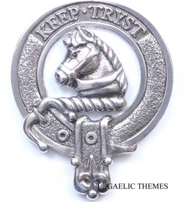 Hepburn Clan Crest Badge in Pewter, showcasing traditional design for cap or brooch wear, ideal for clan gatherings.