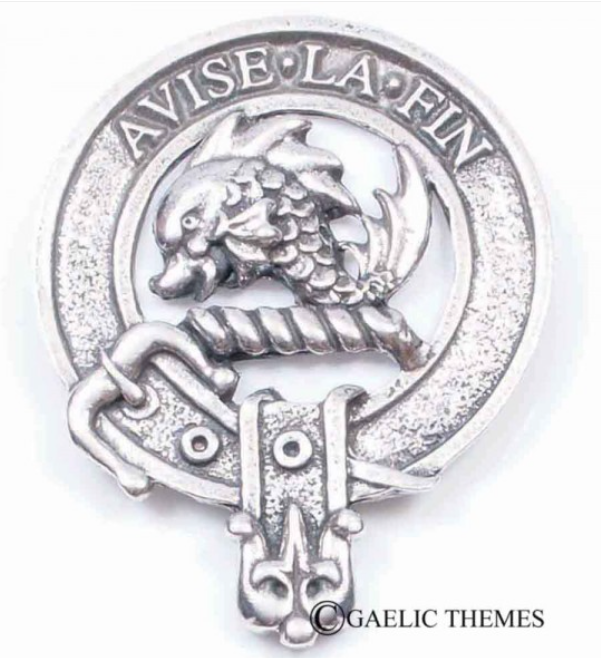 Kennedy Clan Crest Badge in Pewter showcasing its intricate design and traditional belted style, perfect for clan gatherings and everyday wear.