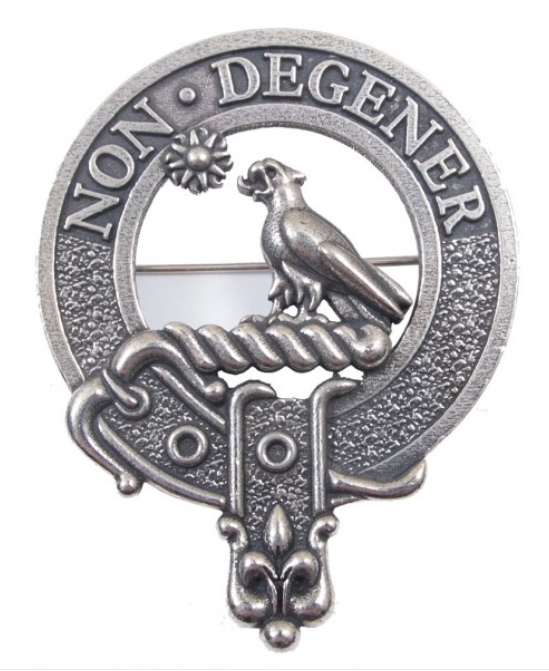 Kinloch Clan Crest Badge in Pewter, featuring a traditional belted design, perfect for wear at clan gatherings or as everyday attire.