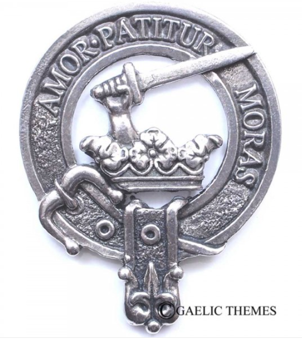 Lumsden Clan Crest Badge in Pewter, showcasing the traditional belted design, perfect for clan gatherings or everyday wear.